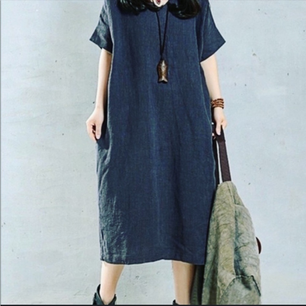 🌿 100% Cotton Casual Dress in Dark Gray L